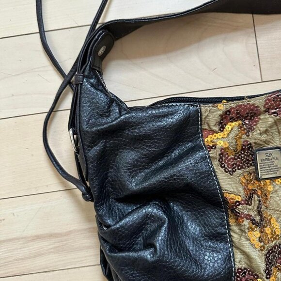 Unique boho-style shoulder bag with black faux leather body sequins - Picture 5 of 7